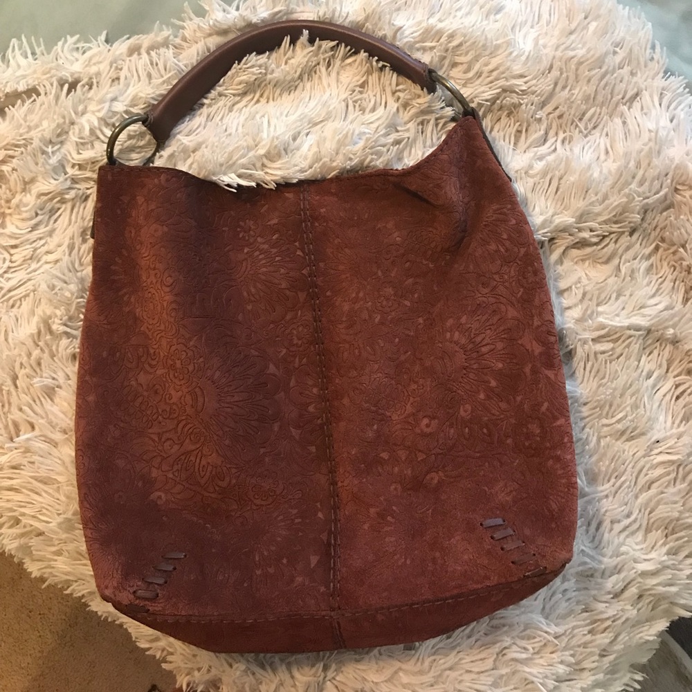 Lucky Brand Floral Embossed Suede Bag